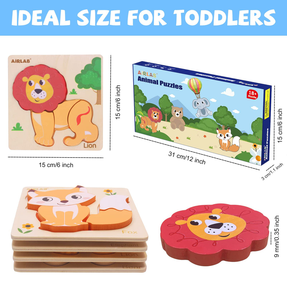 Airlab wooden fox-shape puzzle promotes shape recognition for toddlers.