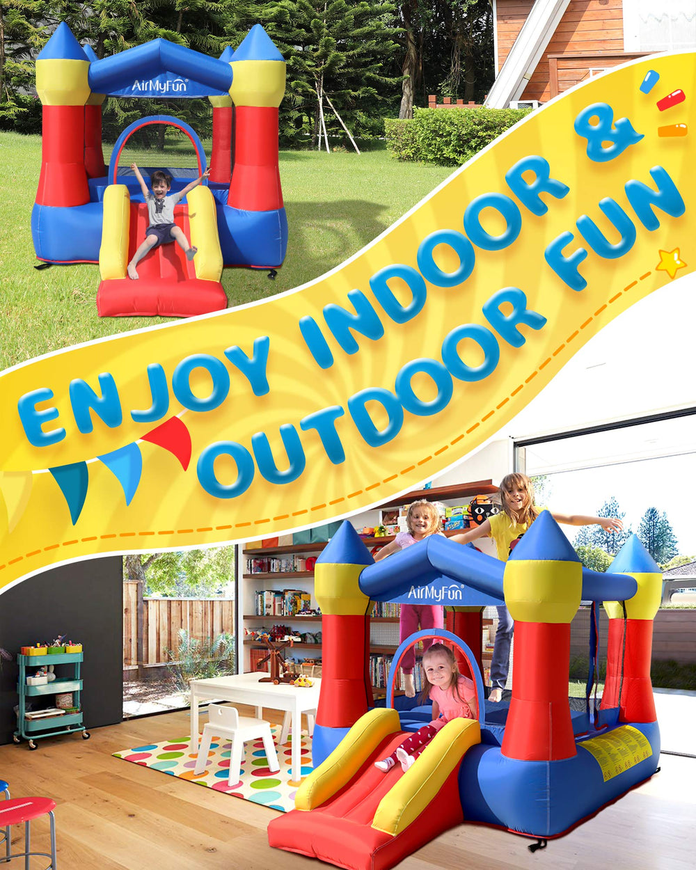 AirMyFun Indoor Setup fits compact play spaces with quick inflation