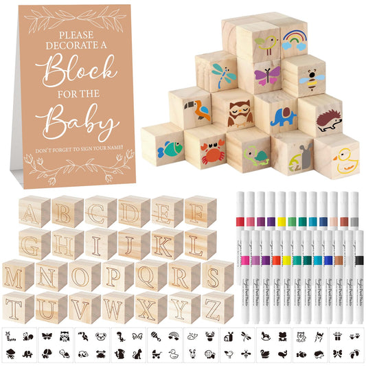 Aisharery baby shower blocks kit with 52 wooden blocks for personalized alphabet decor