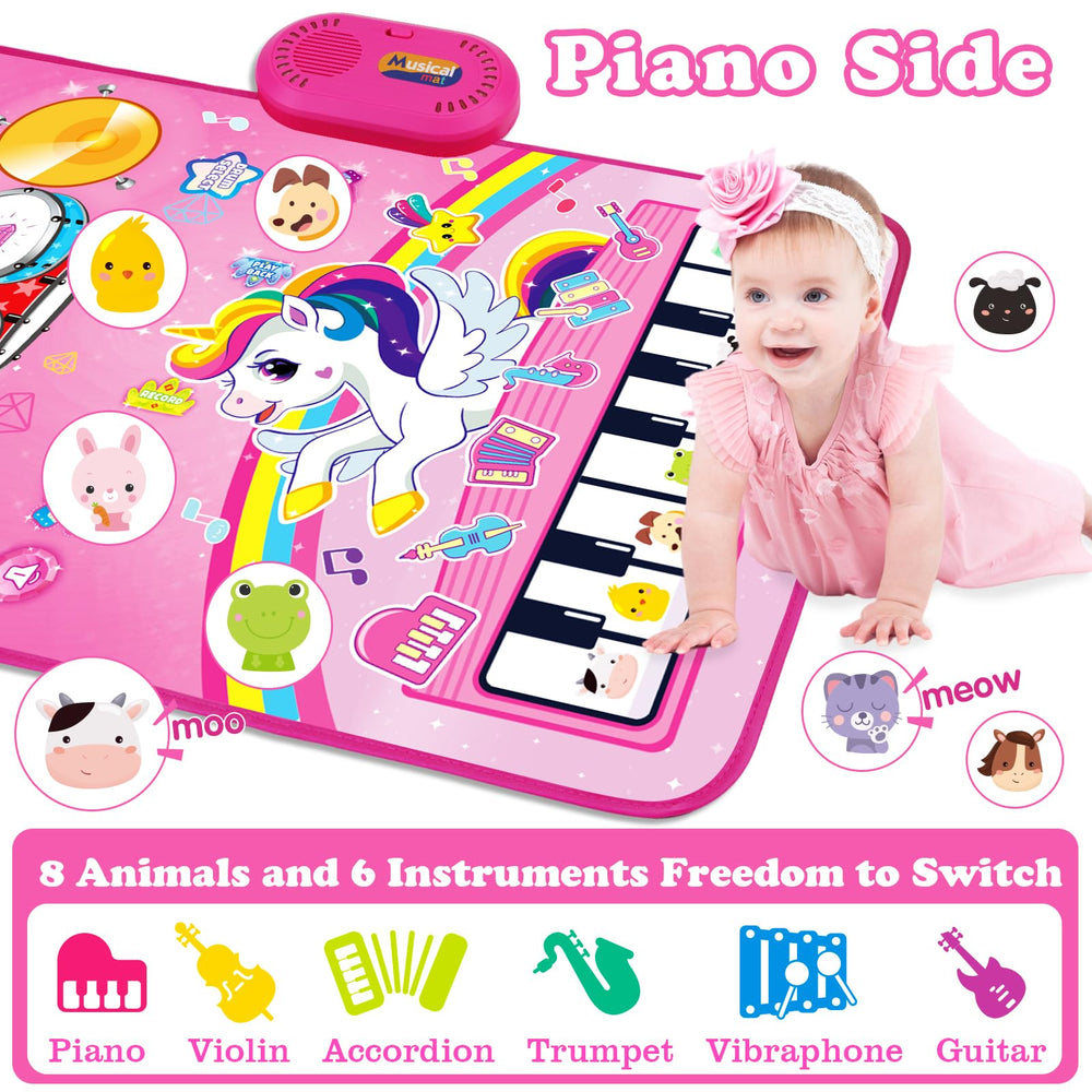 Aitbay unicorn music mat animal sounds keys boost sensory association and imagination.