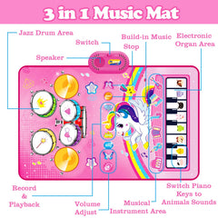 Aitbay unicorn music mat folds compactly for easy storage and travel.