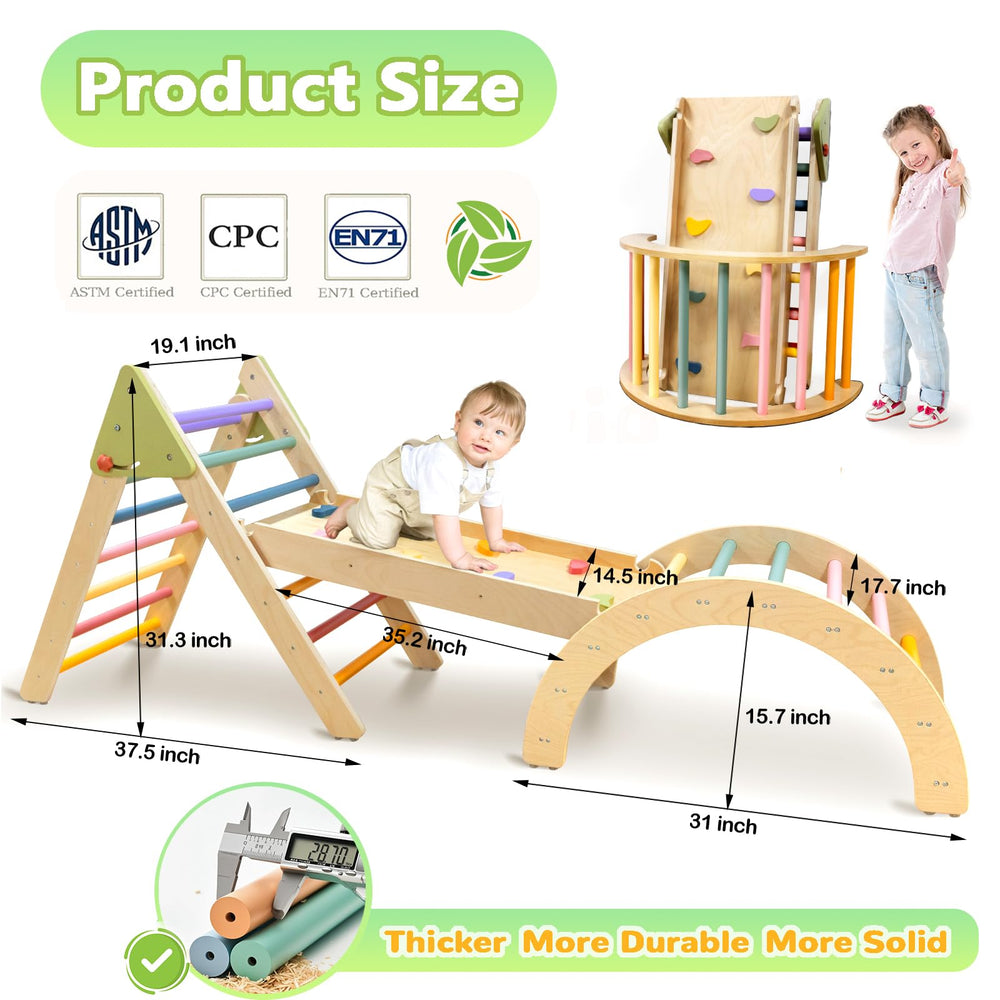 aiwo 7-in-1 Pikler triangle slide invites active play on a smooth surface