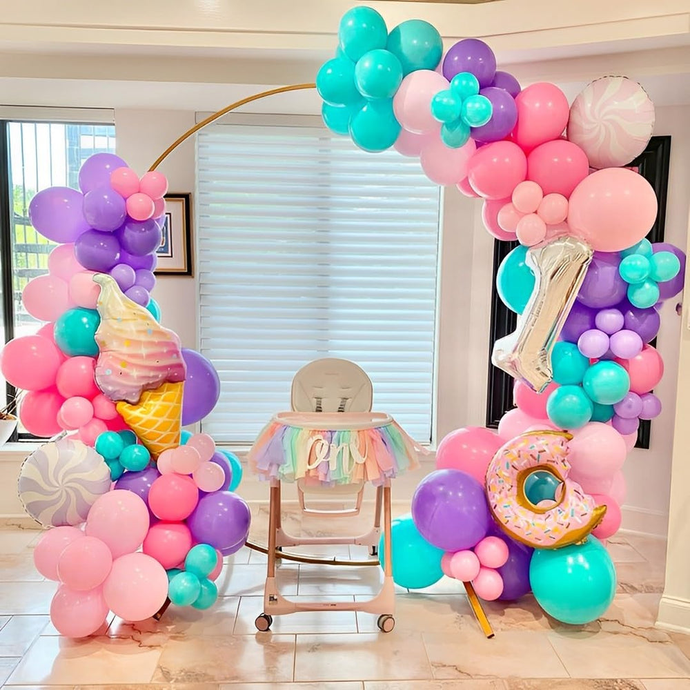 Aiwolf birthday party setup with balloons backdrop