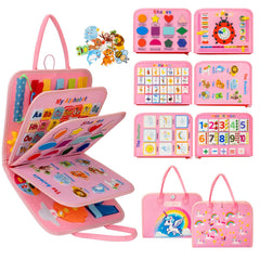 AIXMEET Toddler Busy Board unicorn design promotes imaginative play on the go.