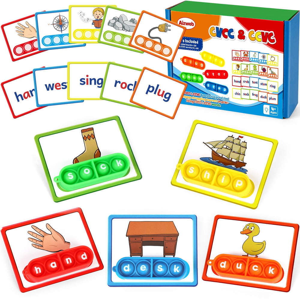 Aizweb CVCC & CCVC Word Game front view with interactive buttons for phonics practice