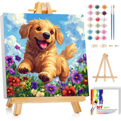 Ajepon dog paint by numbers kit framed for kid-friendly wall art.