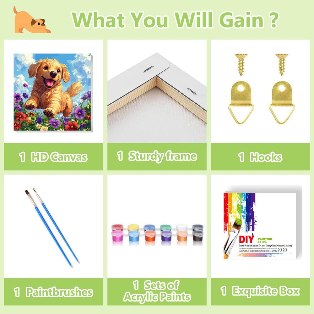 Ajepon wooden easel included for easy display of dog art.