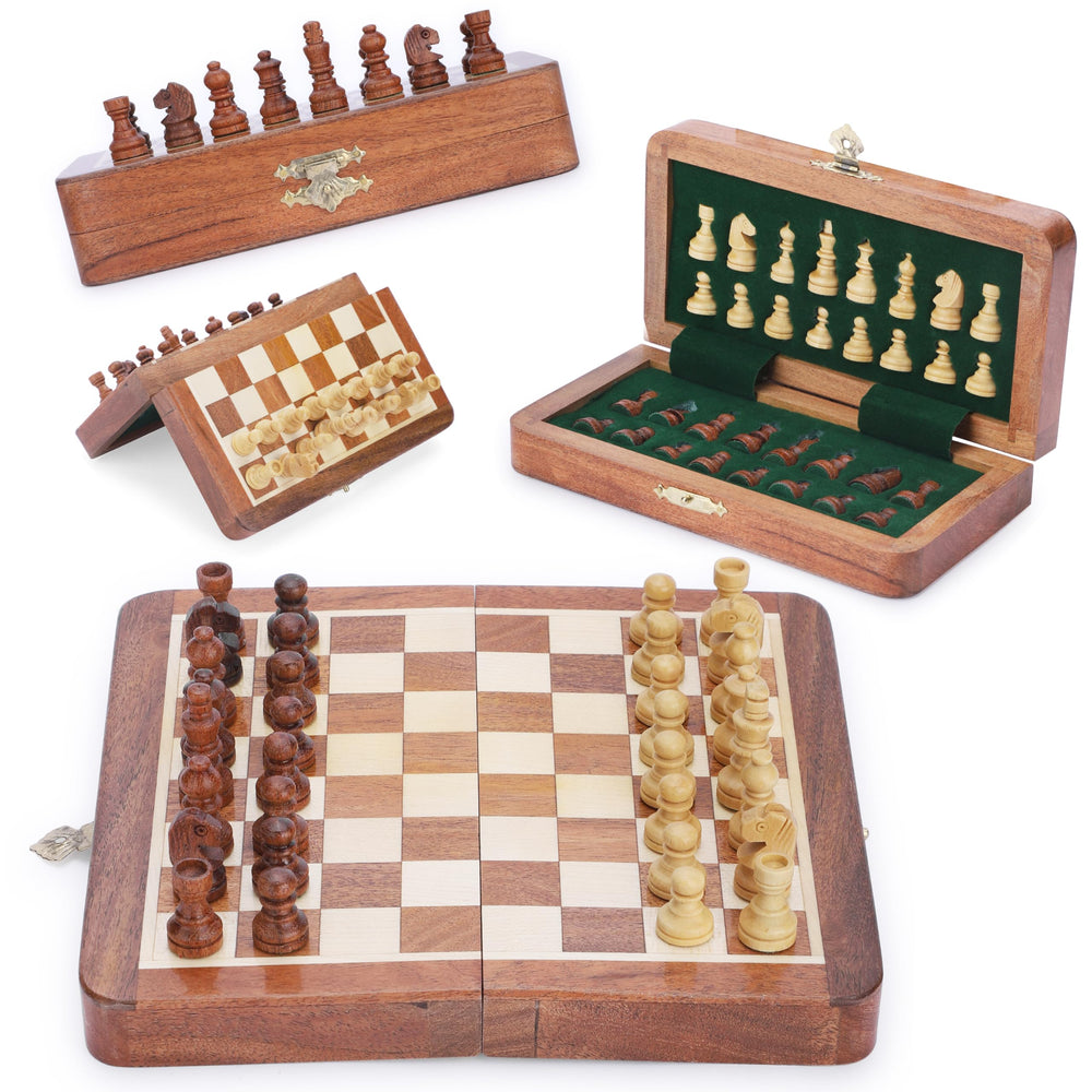 Ajuny magnetic travel chess board showing secure pieces for on the go play