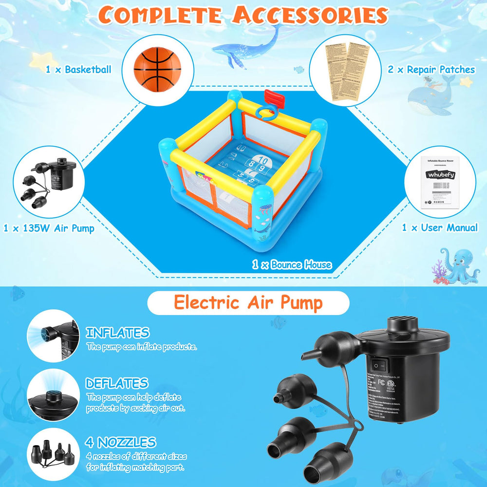 AKEYDIY Bounce House 135W pump enables quick inflation and quiet operation.