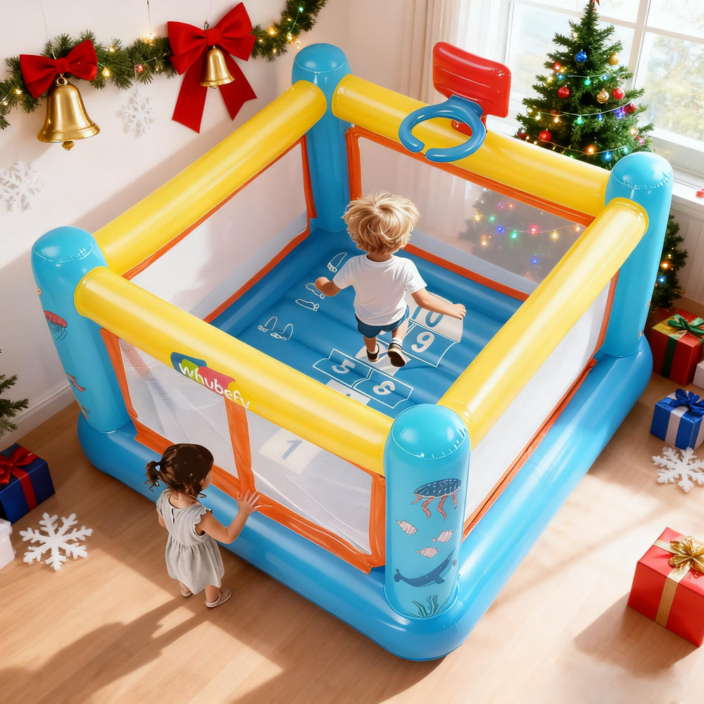AKEYDIY Bounce House durable PVC construction withstands energetic jumping.