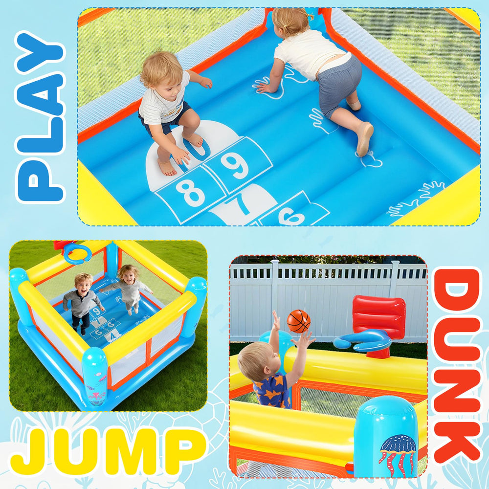 AKEYDIY bounce house hopscotch game offers varied indoor play.