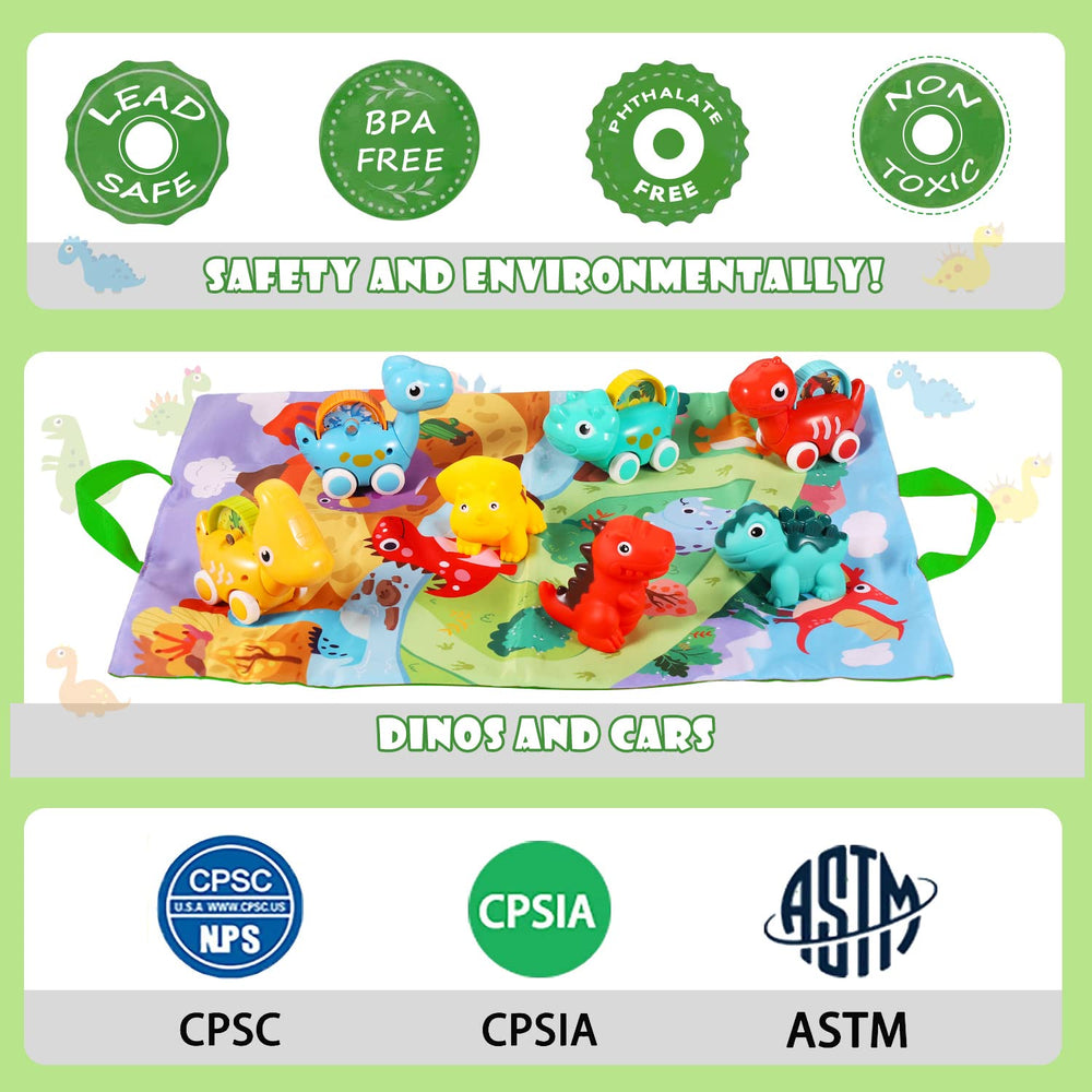 ALASOU baby toys are colorful dinosaur cars that captivate attention and stimulate curiosity.