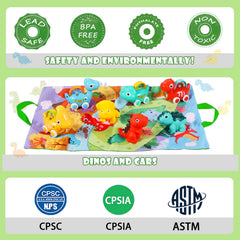 ALASOU baby toys are colorful dinosaur cars that captivate attention and stimulate curiosity.