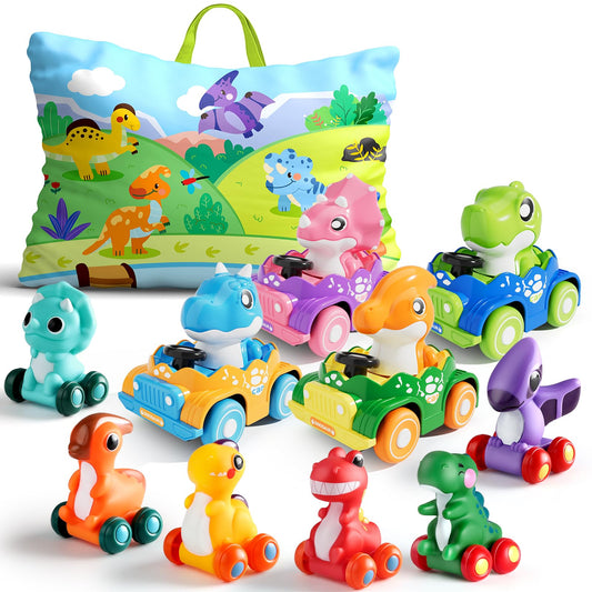 ALASOU plastic green dinosaur car for tactile play and color recognition.