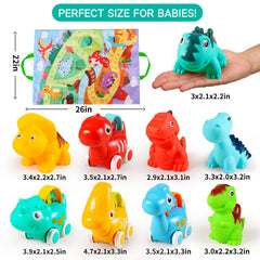 ALASOU dinosaur cars with storage bag for easy cleanup.