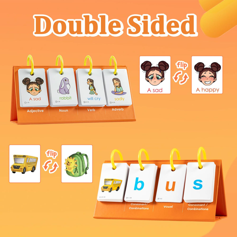 Alened Phonics flash cards support sentence building with vivid imagery to boost reading confidence.