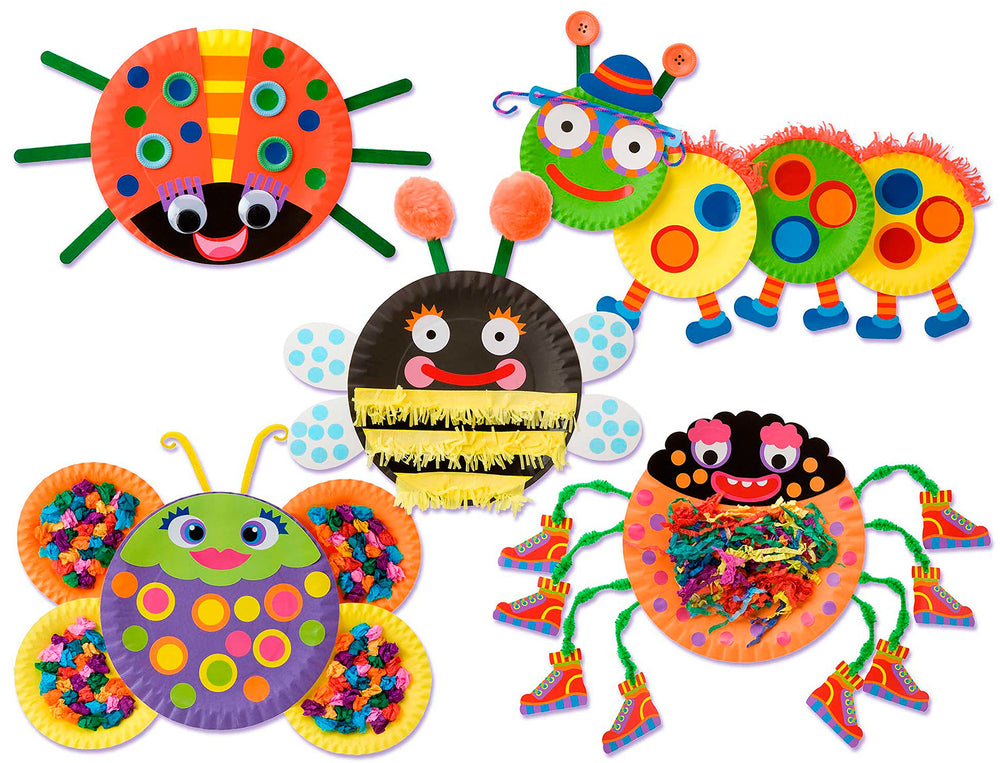 Alex Little Hands Paper Plate Bugs tissue fringed paper and buttons spark playful crafts