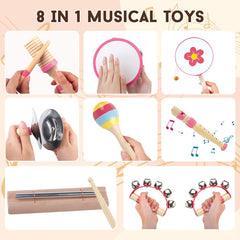Aliex pink wooden shaker encourages hand-eye coordination during musical play.