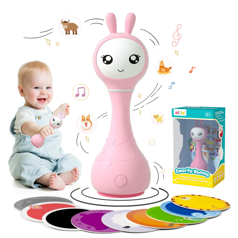 alilo Smarty Bunny rattle ears light-up in seven colors to boost visual interest and tracking