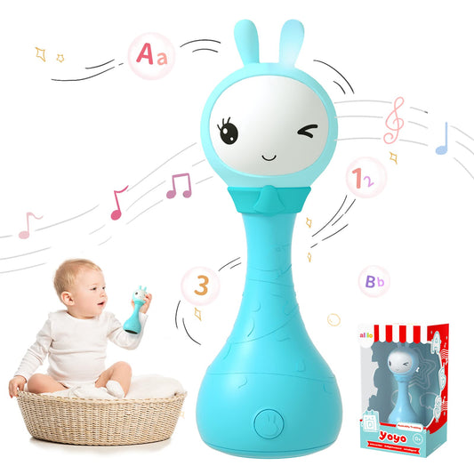 Alilo Yoyo Talking Bunny with glowing ears promotes visual engagement during play.