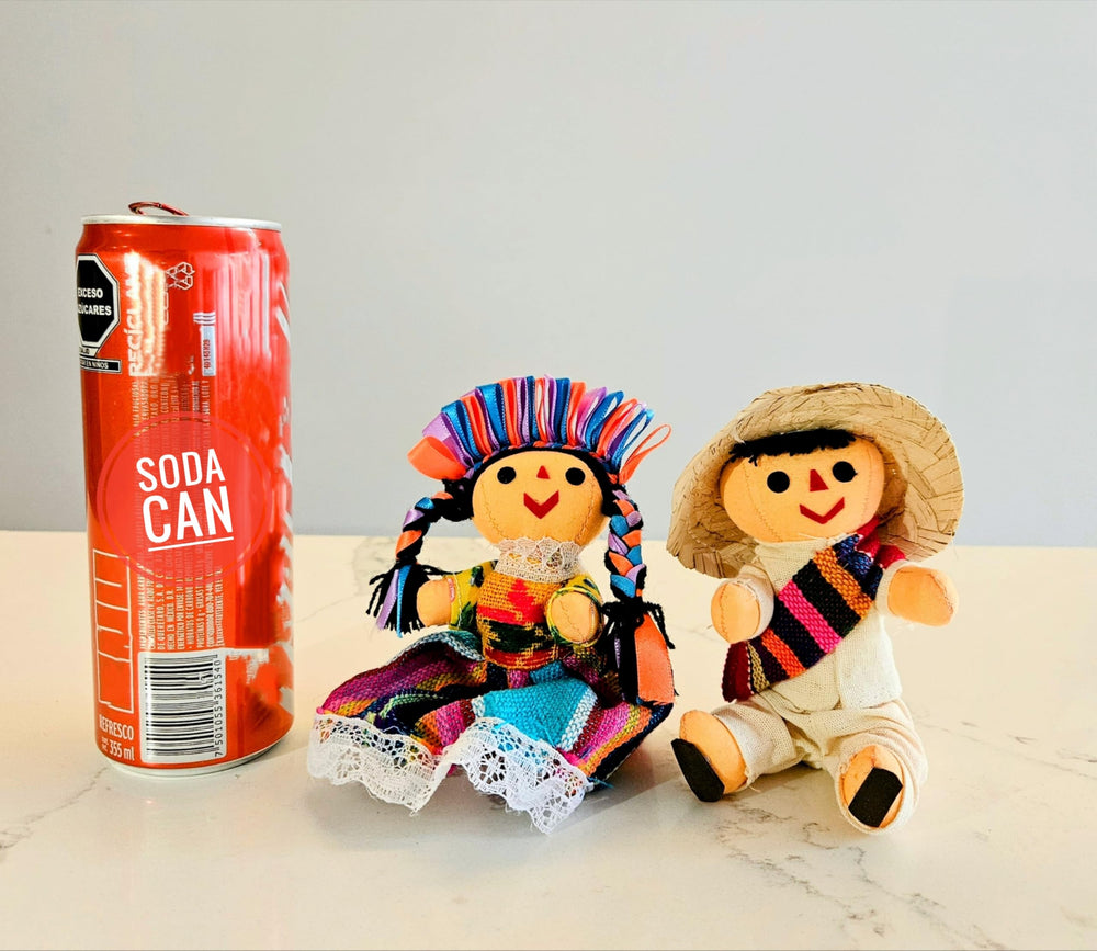 ALKIMIA INC pair of rag dolls with braided hair and ribbons, collectible gift.