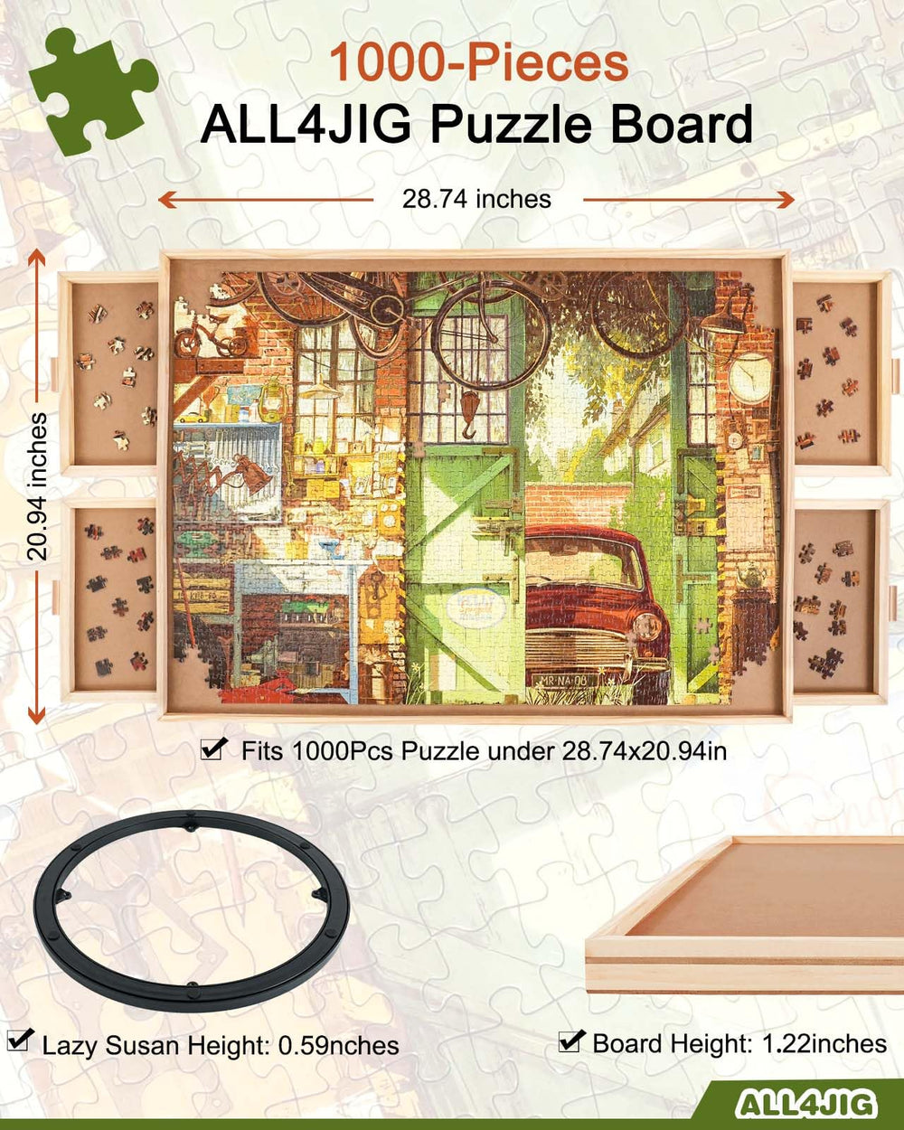 ALL4JIG four drawer storage keeps puzzle pieces organized during play.