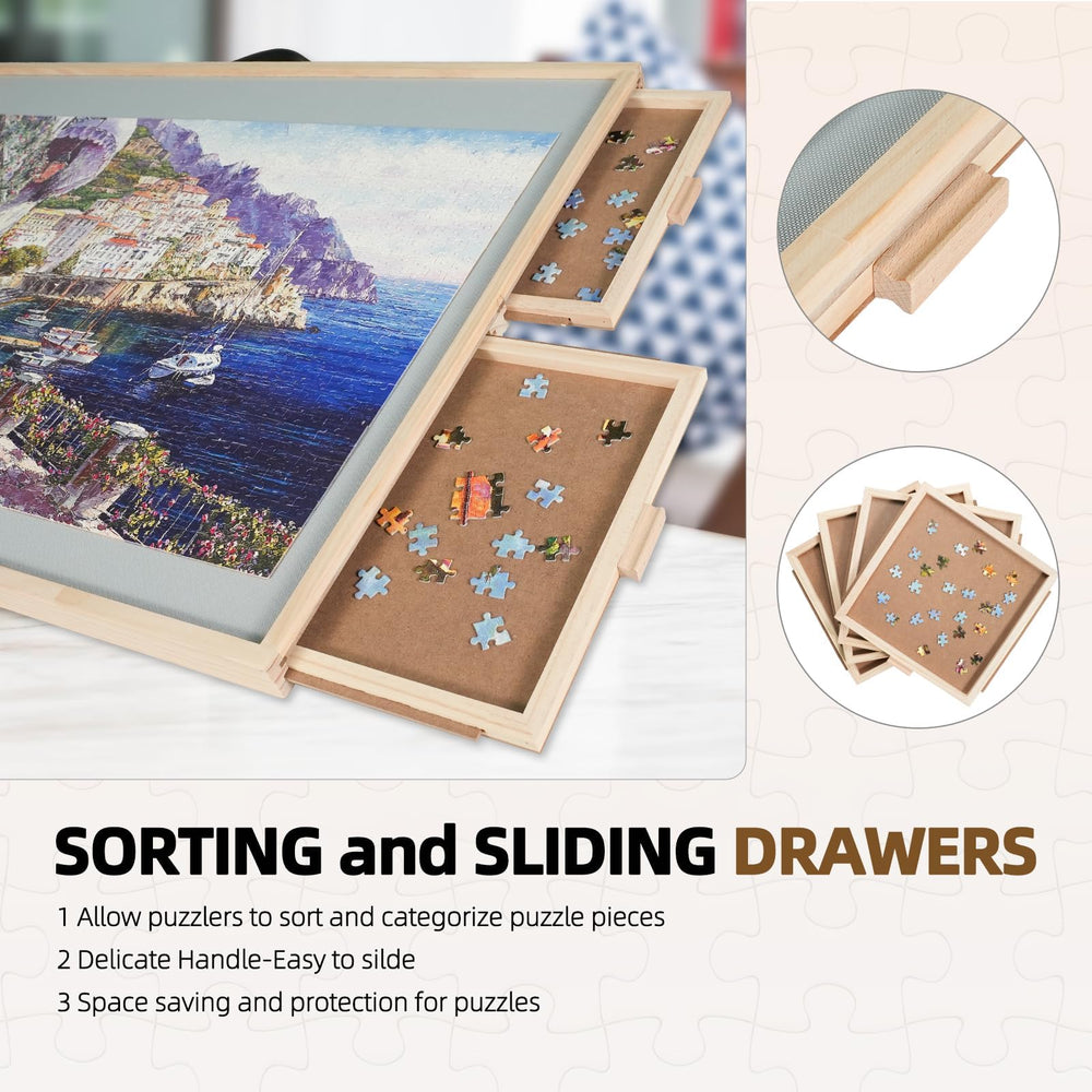 ALL4JIG four-drawer puzzle trays keep pieces organized during assembly.