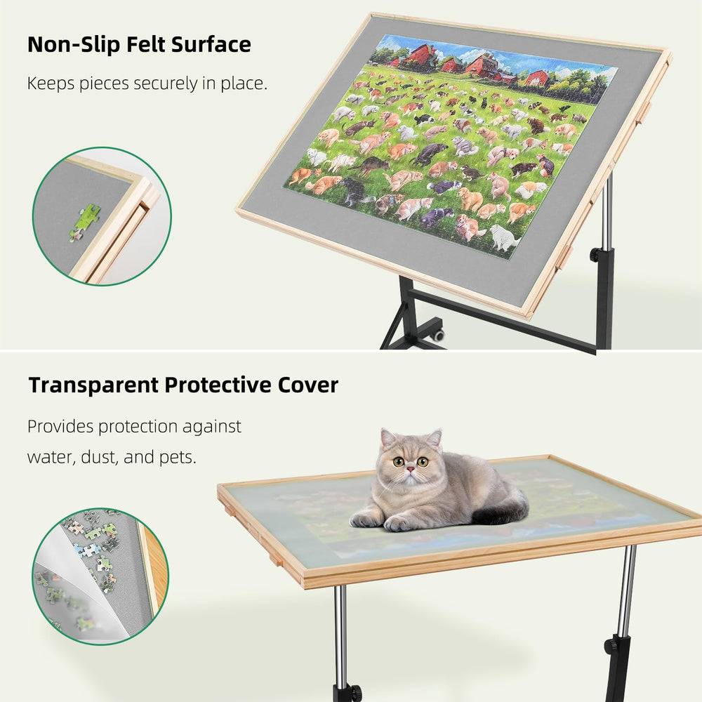 ALL4JIG puzzle table angle adjustment for ergonomic comfort during marathon puzzling.