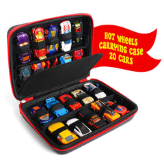 All7s built-tough hard-shell case with 20 car slots for Hot Wheels and Matchbox cars.
