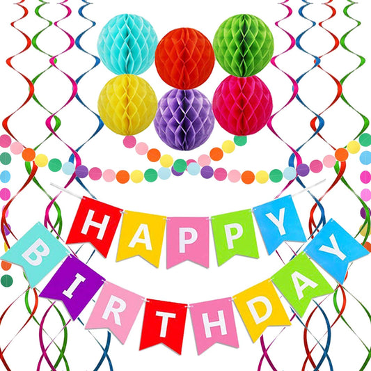 ALLFUN Happy Birthday Banner with rainbow design, ideal for festive photo backdrops.
