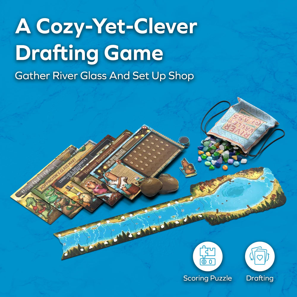 ALLPLAY River Valley Glassworks colorful pieces enhance tactile play during family game nights.