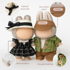 ALOVAK detachable accessories including hat, glasses, and necklace for quick swaps.