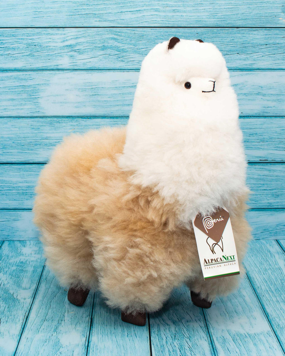 AlpacaNext beige and white plush shows natural color tones for display.