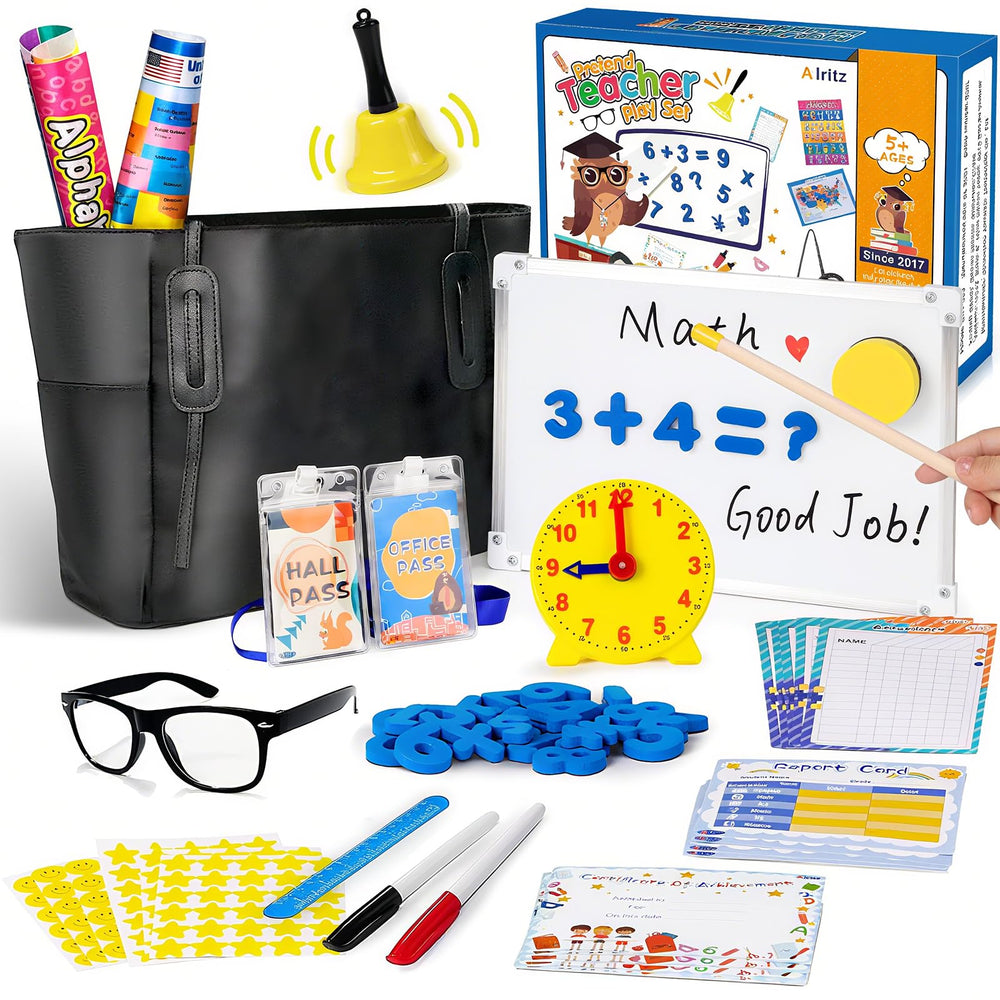 Alritz Pretend Play Teacher Set whiteboard with markers for collaborative learning and role-play