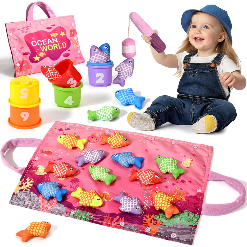 Alsatic Montessori fishing rod pink – a safe, engaging fishing toy for curious toddlers.