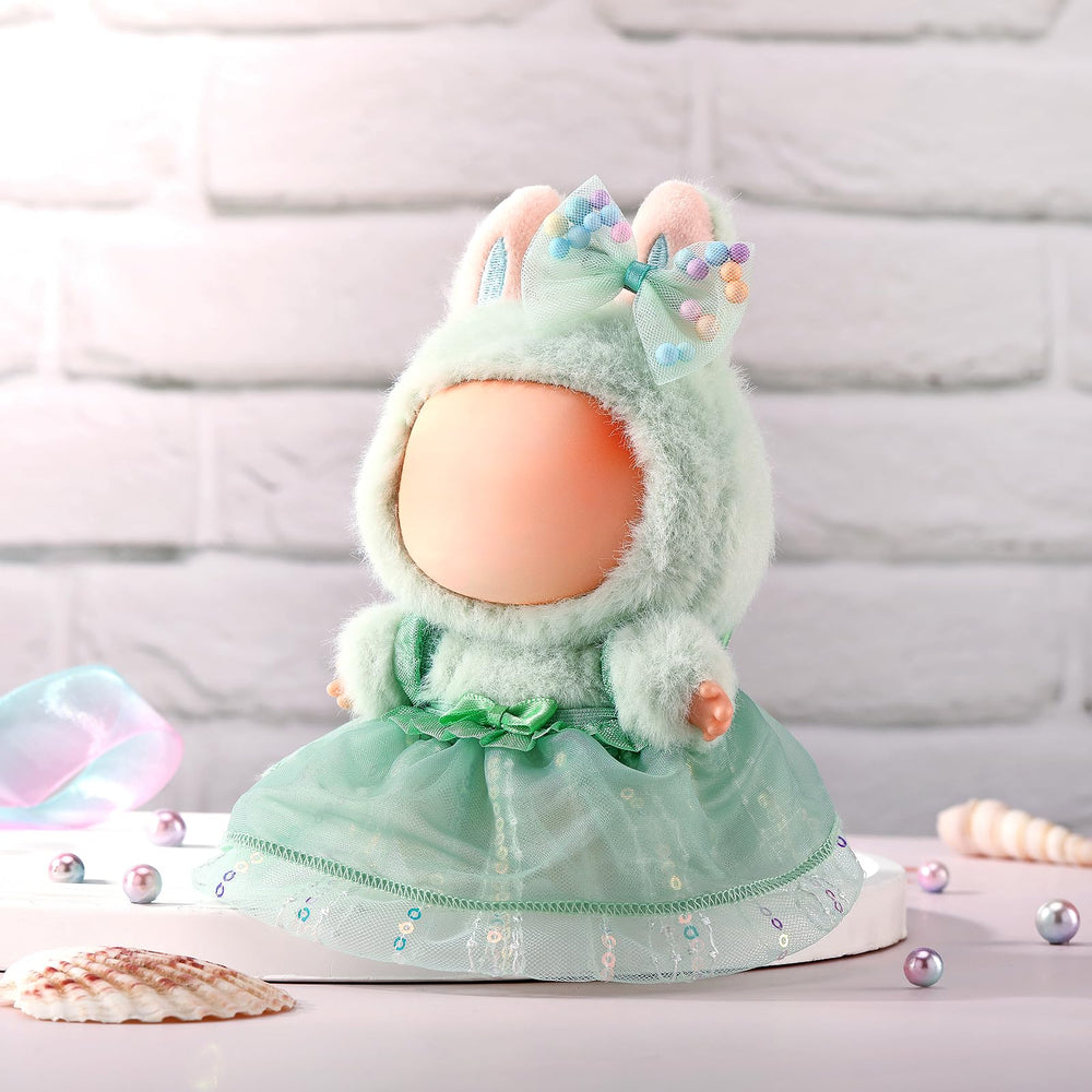 ALTRJO Labubu dress worn on display shows chic, vibrant 17cm doll presentation