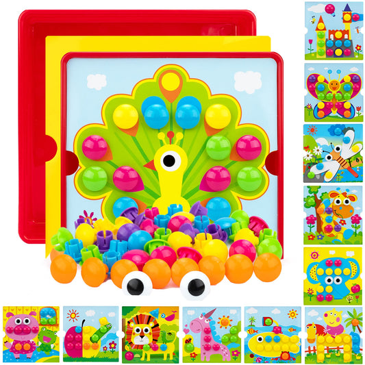 AluAbi Button Art Toy overview displaying Montessori-inspired learning for toddlers
