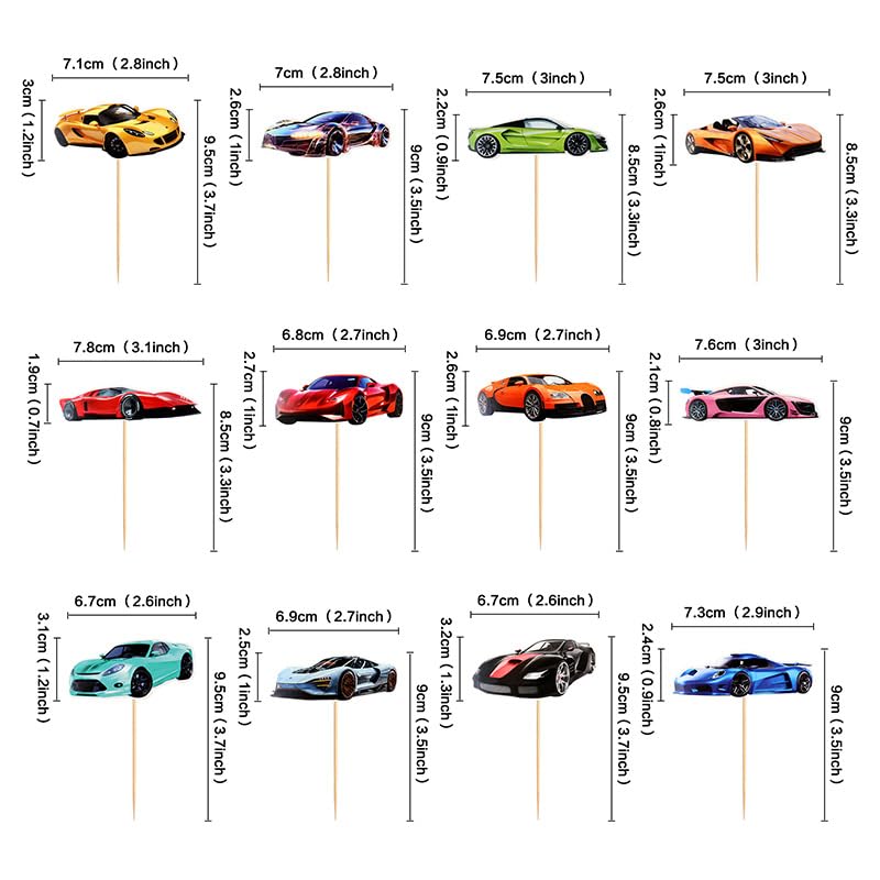 AMABAZR race car cupcake picks add quick, safe decoration to cupcakes and snacks