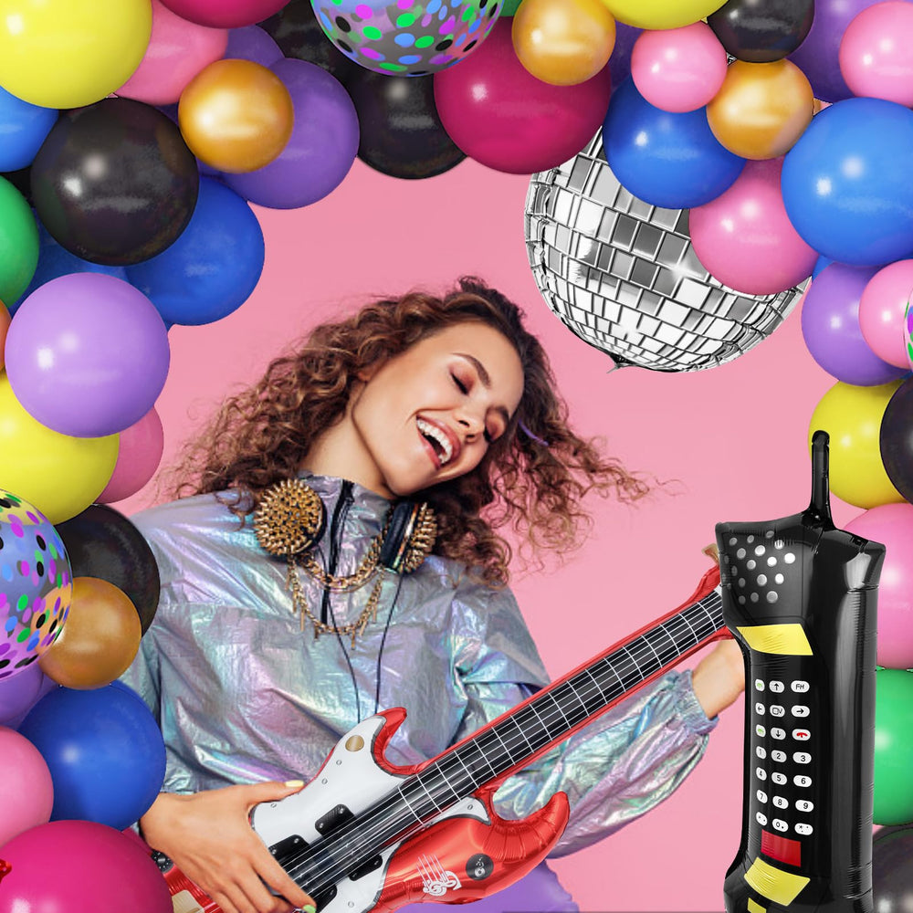 Amandir confetti balloons enhance color and drama in 80s-90s decor