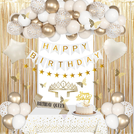 Amandir gold star table cloth adds an elegant focal point to birthday decor.