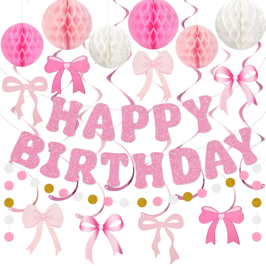 Amandir pink glitter birthday banner enhances photos with festive sparkle.