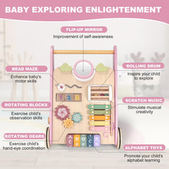 AmazingJoy wooden-activity-center engages baby with color and interactive features.