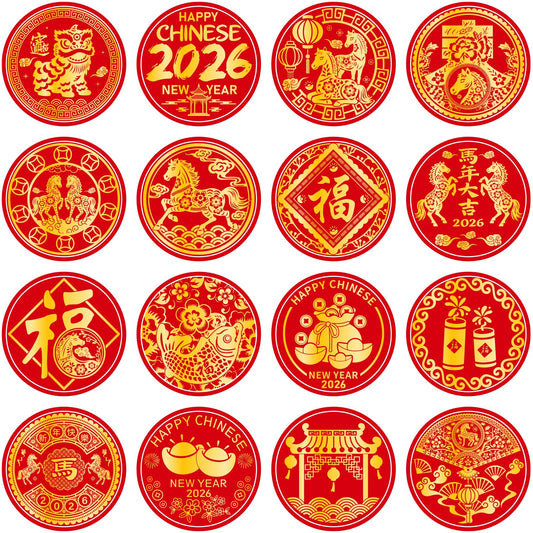 AMCEMIC Year of the Horse round stickers for candy seals and gifting.