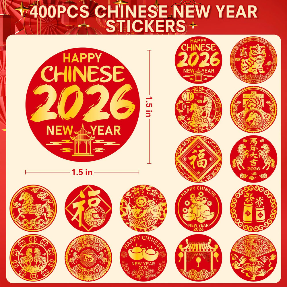AMCEMIC Year of the Horse stickers in red and gold.