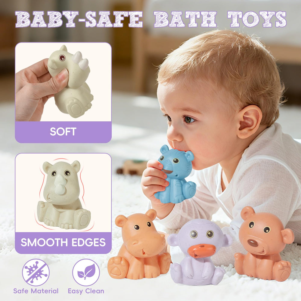 AMCHSURI bear bath toy floats, friendly design supports grasping and hand coordination.