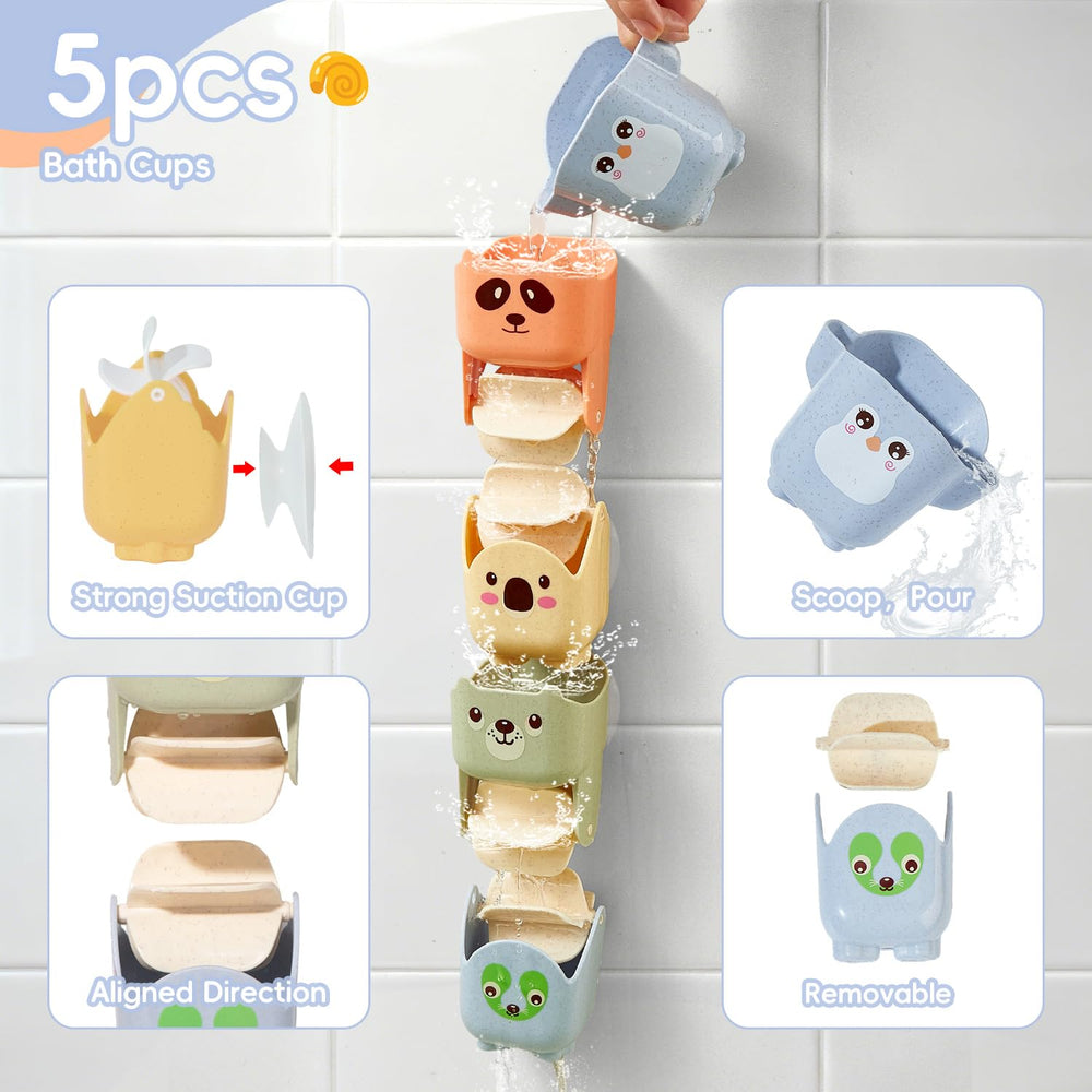 AMCHSURI cups with waterfall design showing water flow during bath time.