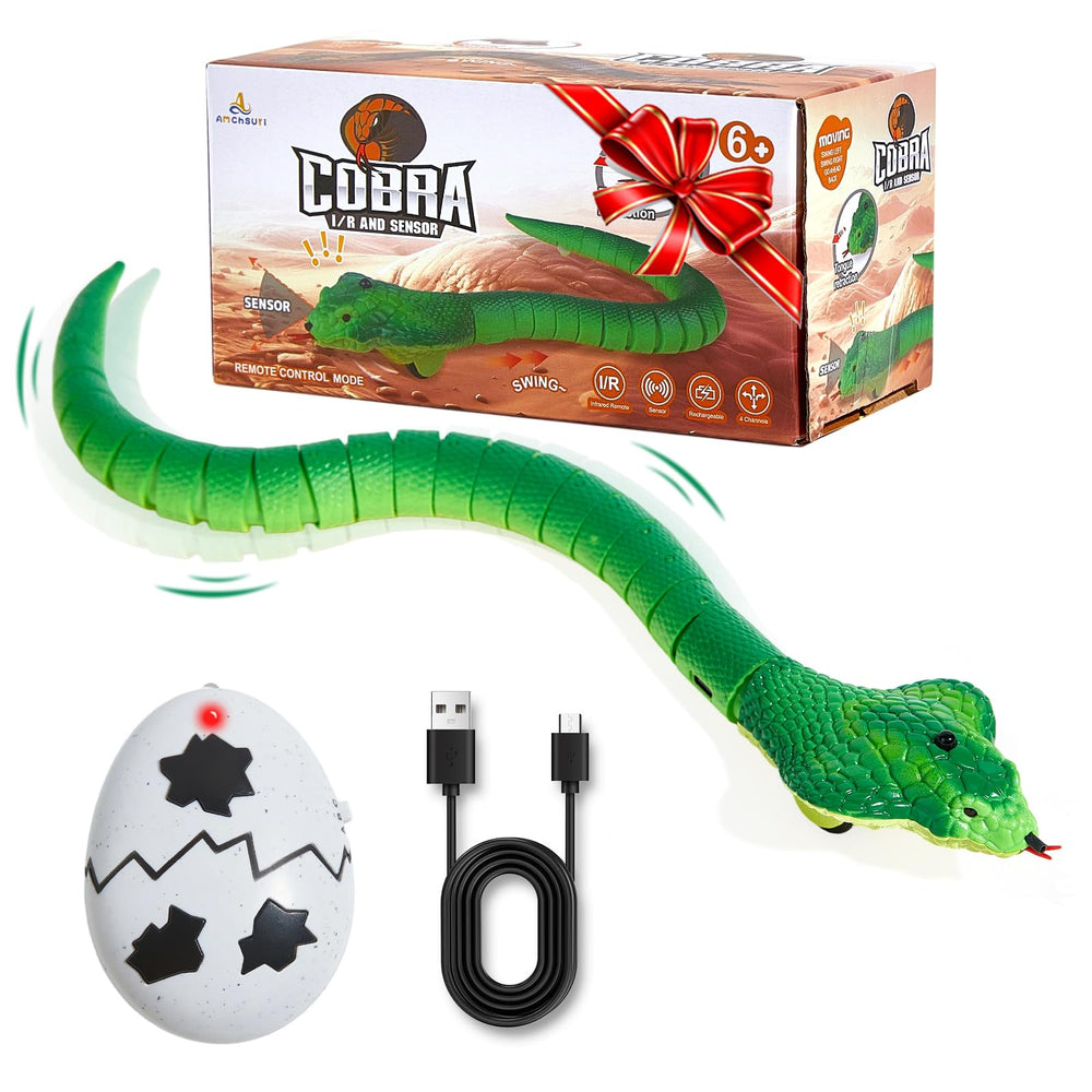 AMCHSURI remote control snakes cobra front view highlights lifelike detail for prank play.