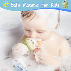 AMCHSURI squirting animal bath toy action shot showing squeeze-and-squirt feature.