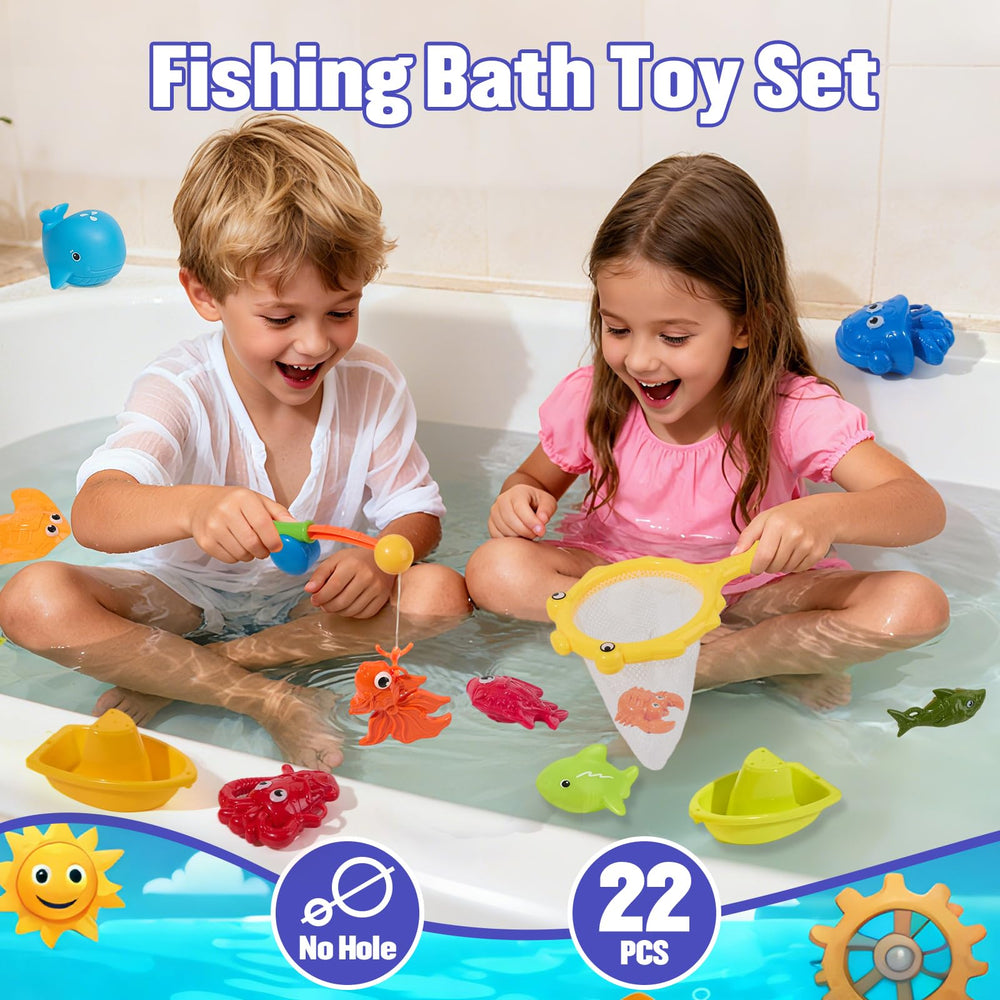 AMCHSURI toddler fishing poles enable easy casting and cooperative fun during bath time.