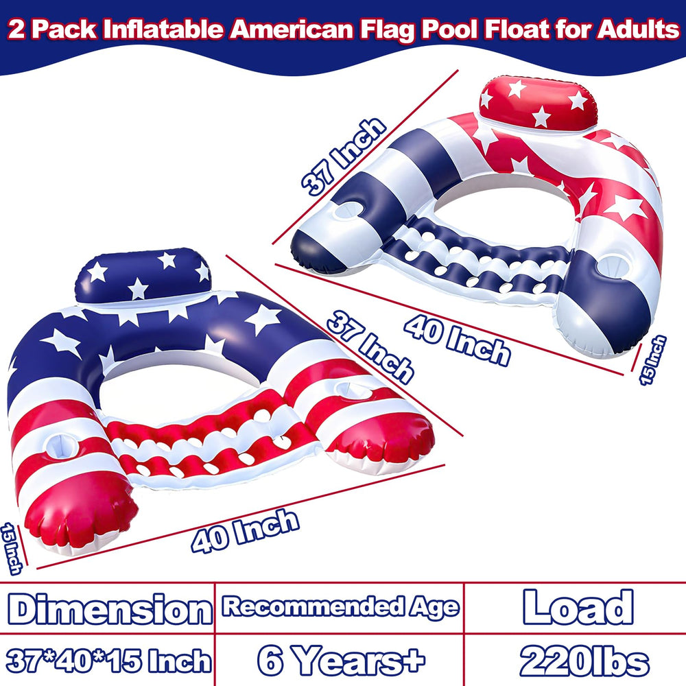AMENON American flag pool lounger backrest provides comfortable support